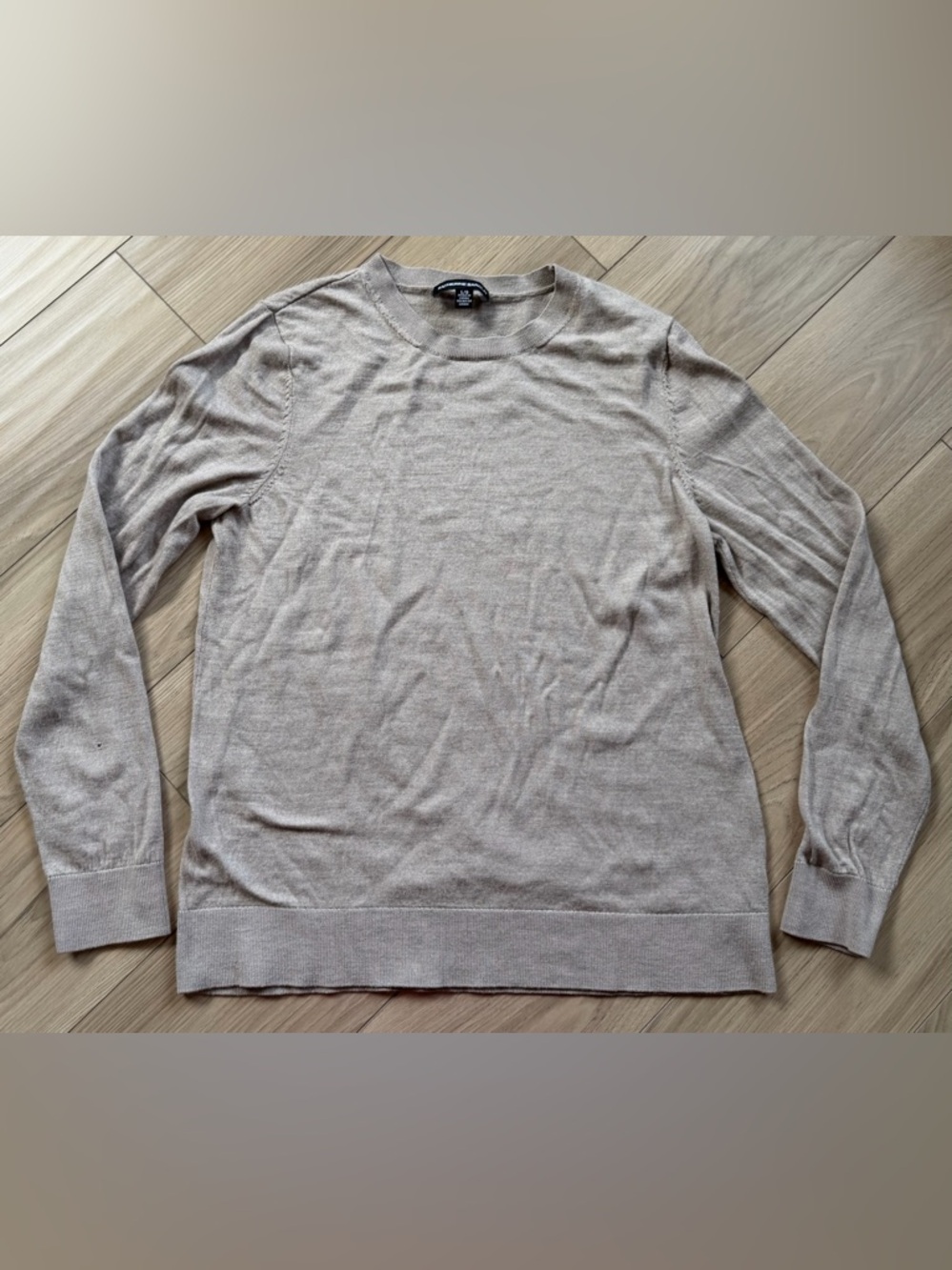 Katherine Barclay Womens Merino Wool Crewneck Sweater Light Brown Large